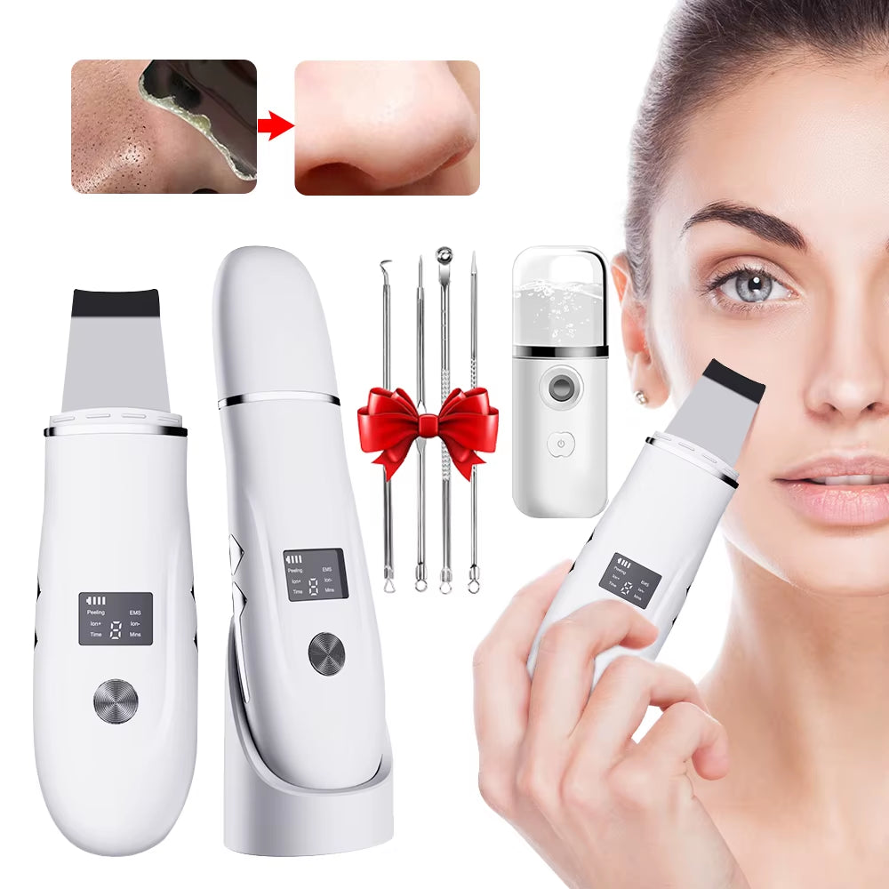 Ultrasonic Skin Scrubber Blackhead Remover Ultrasonic Facial Peeling Scrubber Acne Pore Removal Shovel Deep Cleaning EMS Lifting